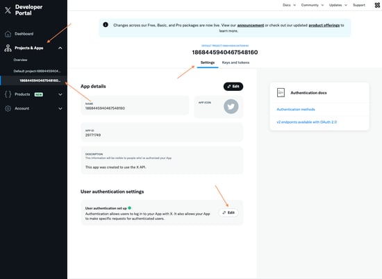 Screen where you can find the User authentication settings setup